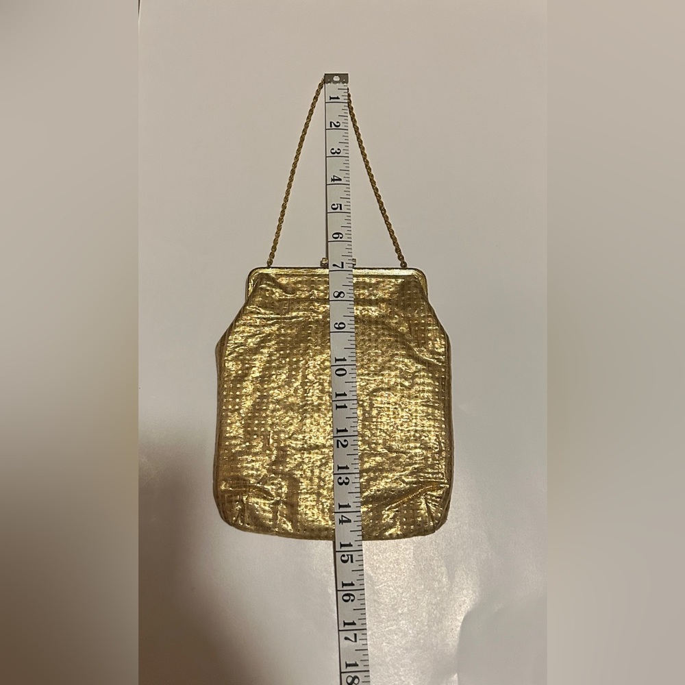 Vintage 60s  Yellow Gold Lurex Kisslock BROCADE EVENING BAG Pocket Made In GDR